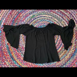 Last Tango Black Chiffron Bell-Arms Blouse